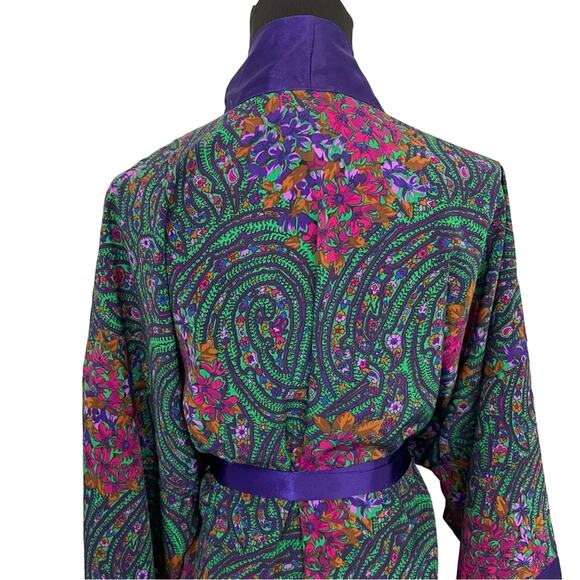 Victorias Secret Gold Label Satin Dressing Robe Purple Paisley Bathrobe Cover Up - Picture 5 of 10